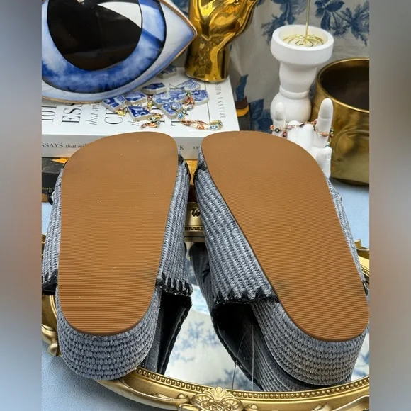 🆕 LOEFFLER RANDALL 🧿 NWOB Theo Embroidered Raffia Platform Sandal, Blue Sz 7.5 - Picture 13 of 14